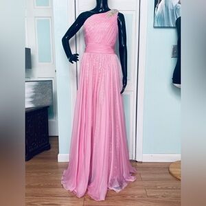 Size 6 One shoulder Sequin Chiffon Pink Prom Mother Gala Cruise Dress Gown